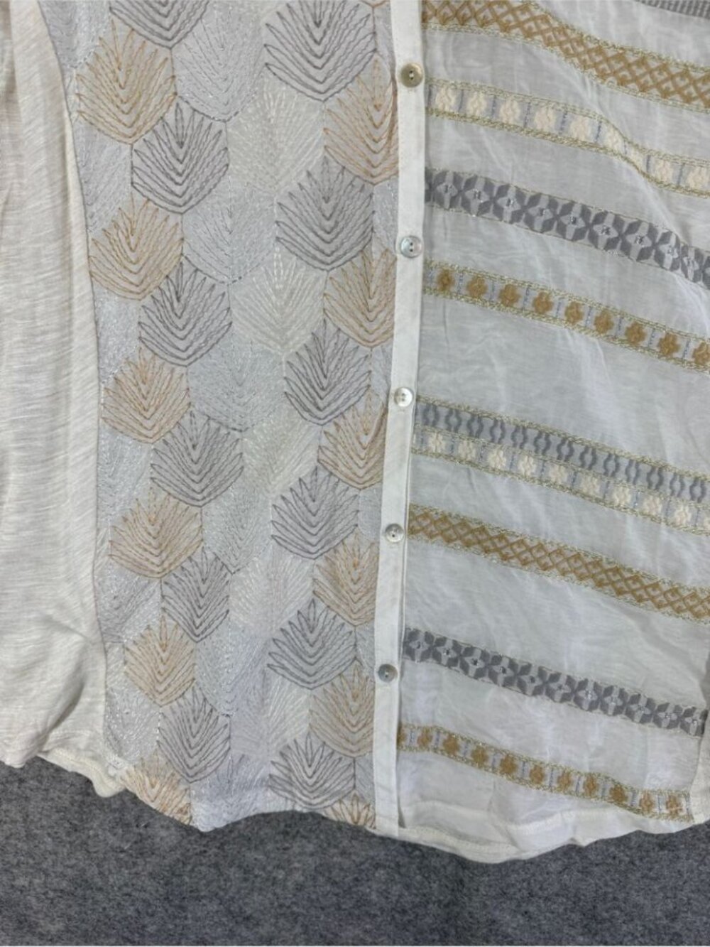 TINY Silk Blend Boho Embroidered Top Large Festival Blouse Western Casual Chic - Picture 8 of 16